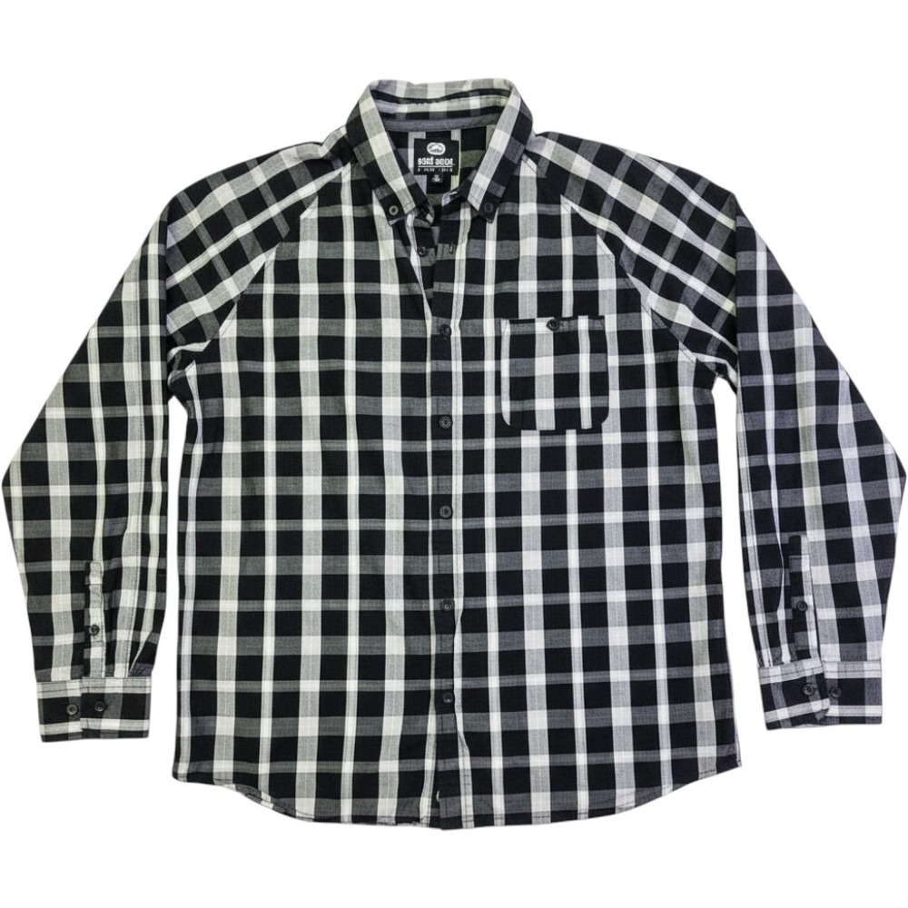 Ecko Unltd Mens XL Black White Plaid Button Down Shirt Long Sleeve Cotton Raglan